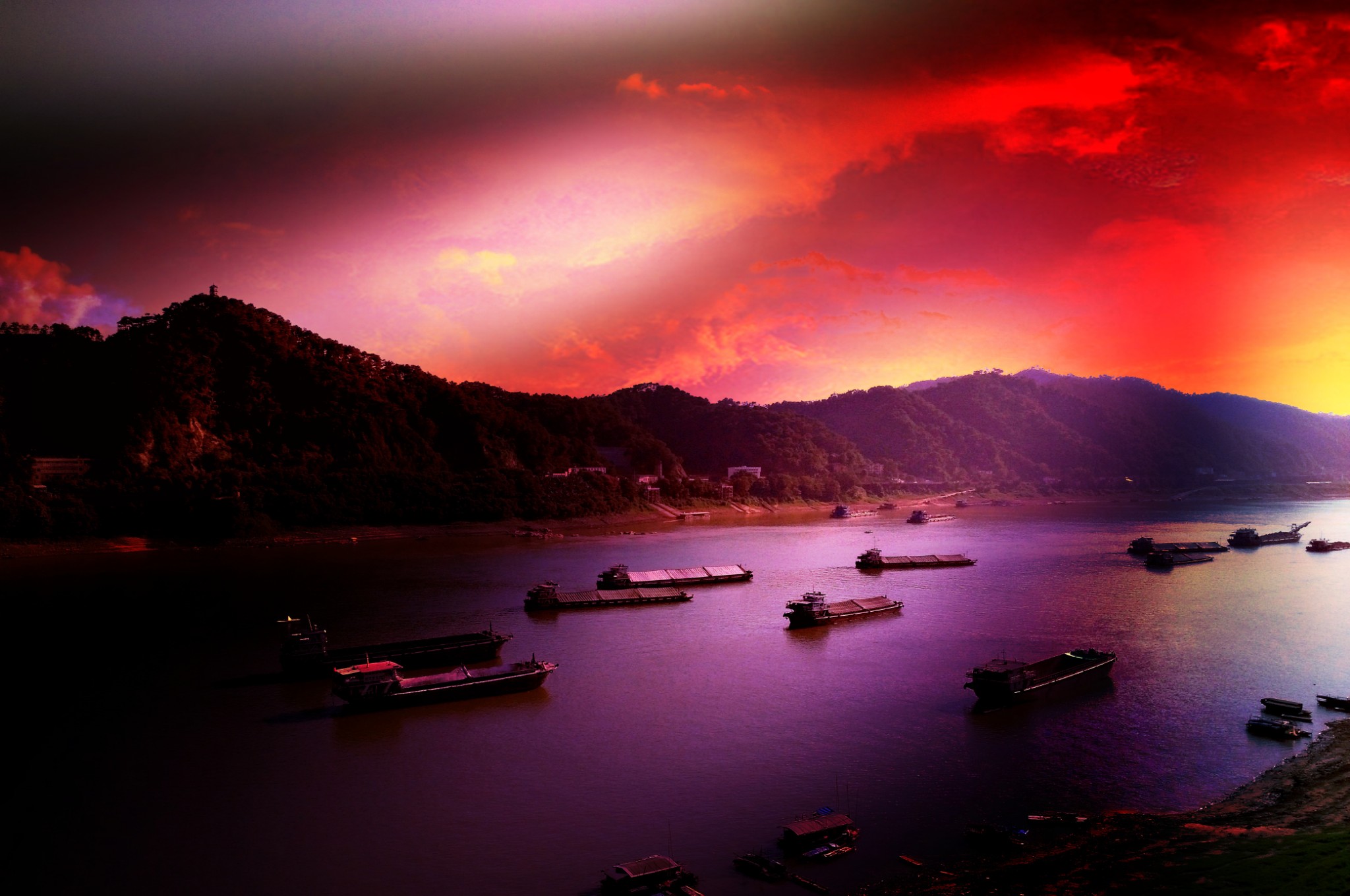 梧州八景之一"火山夕焰"