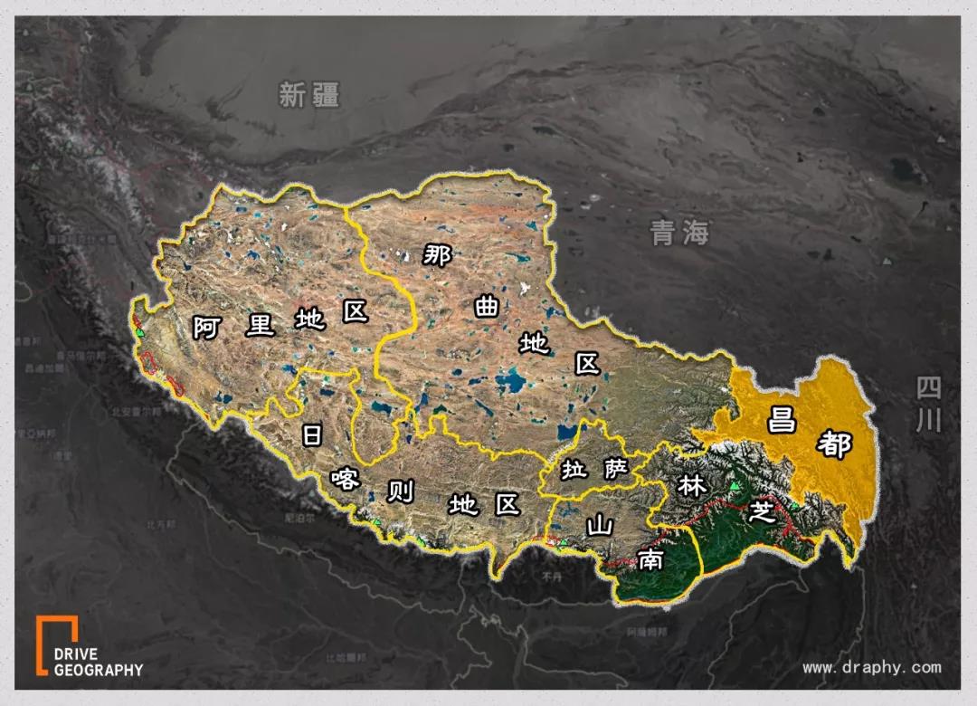 西藏按行政划大体分为7个地区,制图《中国自驾地理