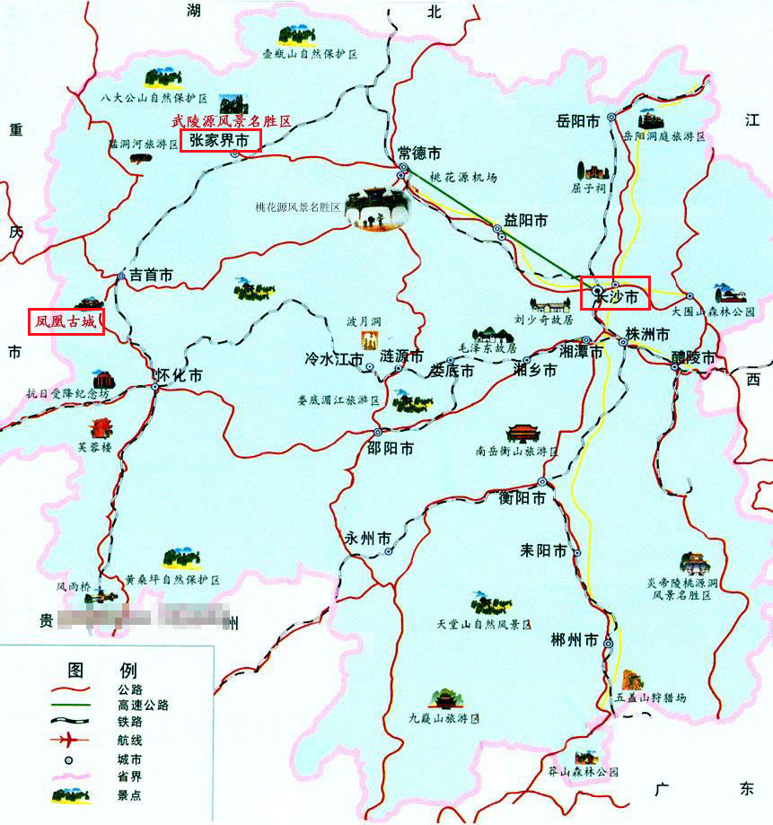 湖南旅游景点分布图