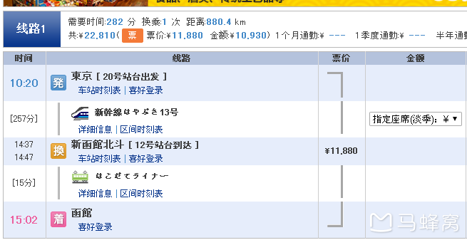 东京到函馆新干线价格及时刻表 马蜂窝