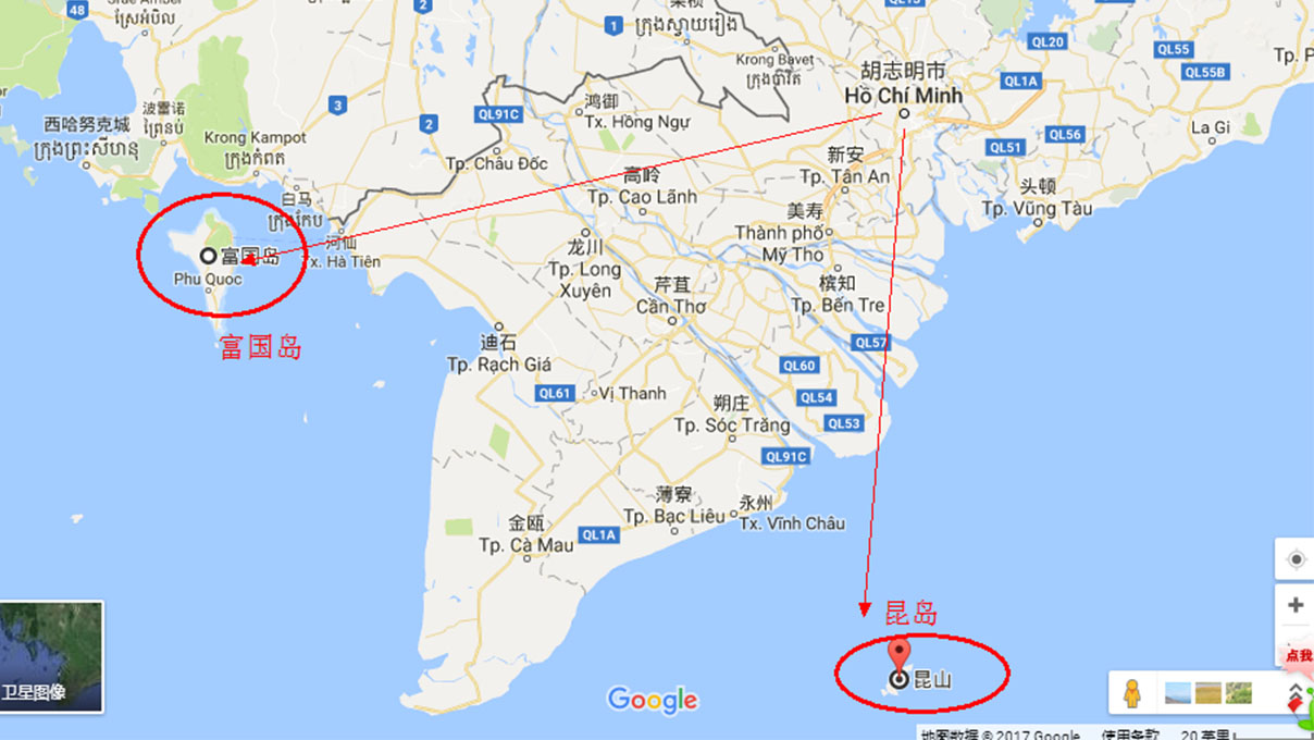                 昆岛,富国岛位置