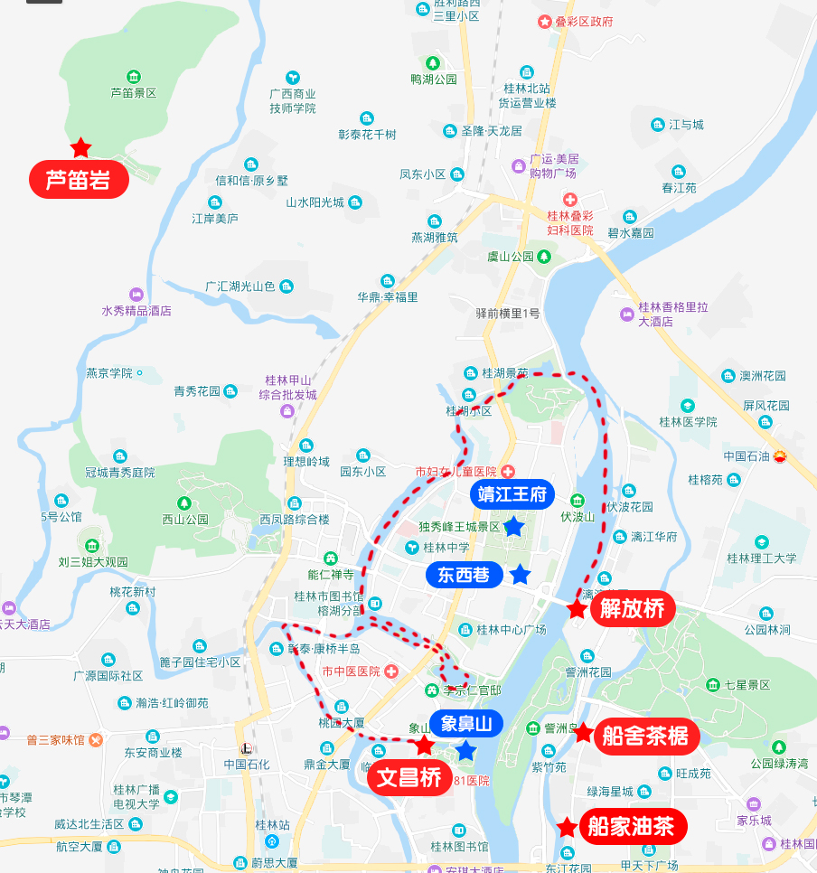 Guilin Two rivers and four lakes Tourist Map